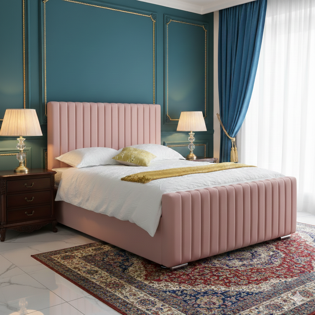Luxury Mini Line Upholstered Bed Frame | Velvet Bed | 3ft to 6ft | UK Made