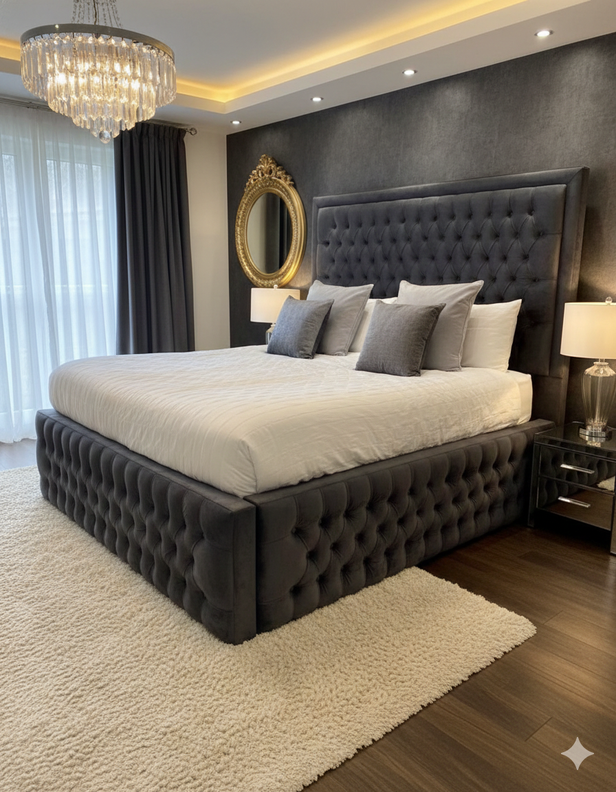 Grand Luxury Oversized Upholstered Bed side view UK - Eagle Bed