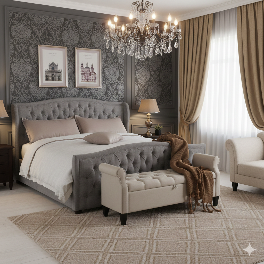 Hilton Wingback Upholstered Bed side view handmade UK - Eagle Bed