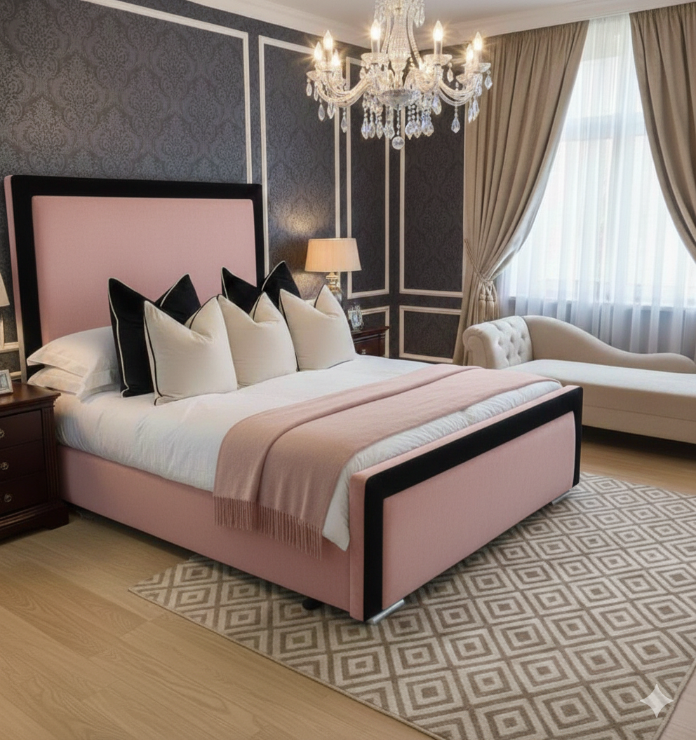 Black Bumper Upholstered Bed Frame | Dark Luxury Velvet Bed | 3ft to 6ft | UK Made