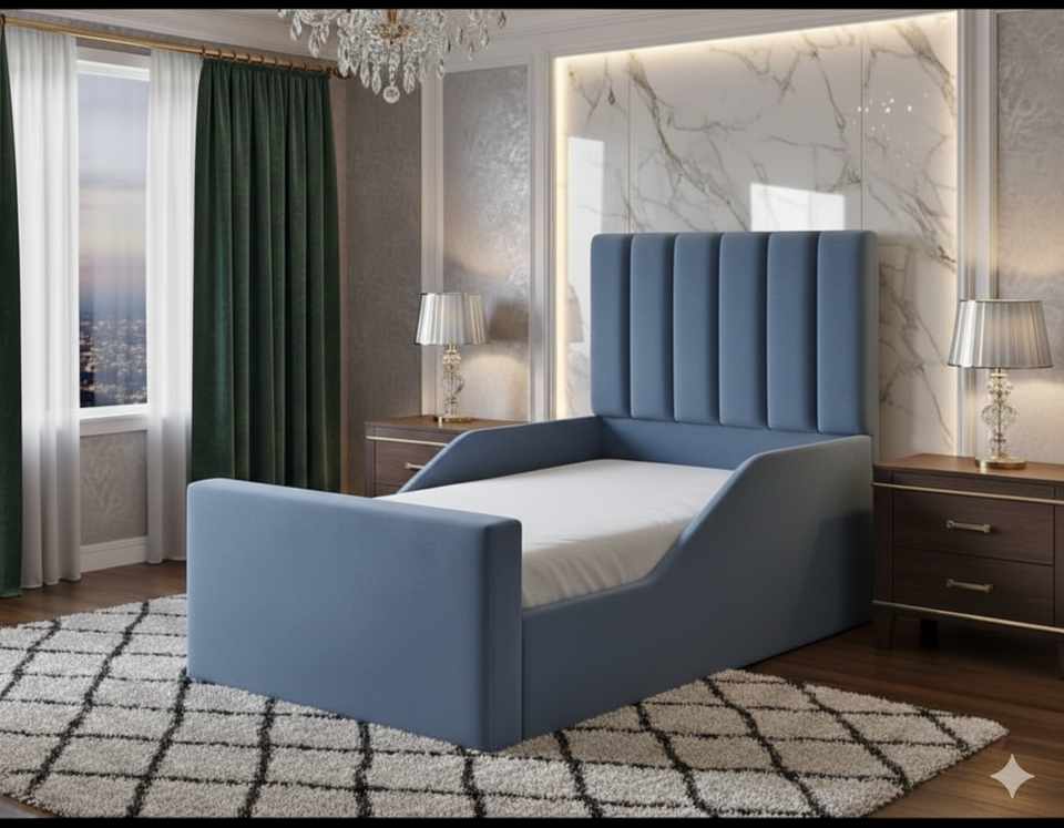 Line Wing Kids Bed | Soft Winged Panel Bed for Children