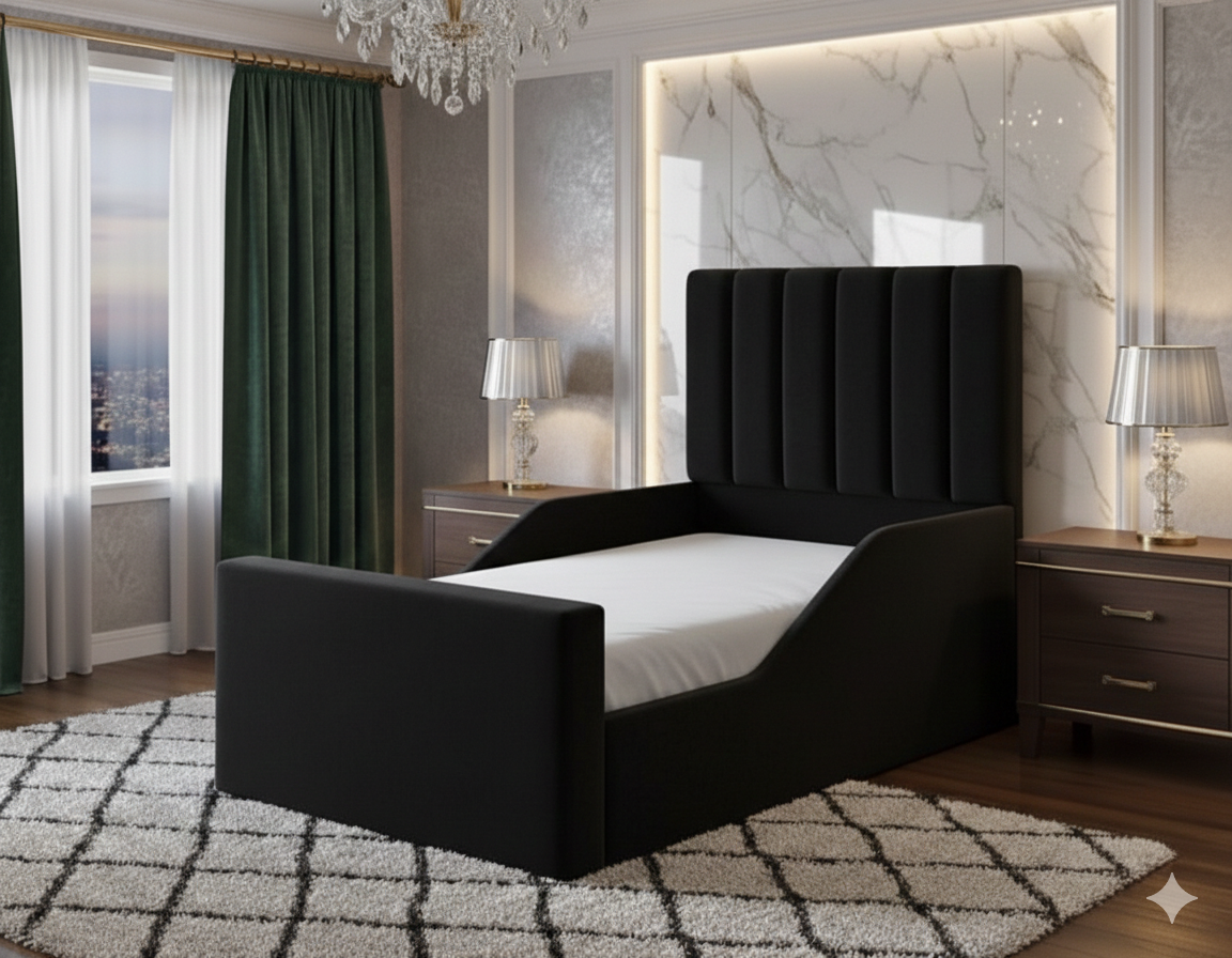 Line Wingback Kids Bed full room view - Eagle Bed UK