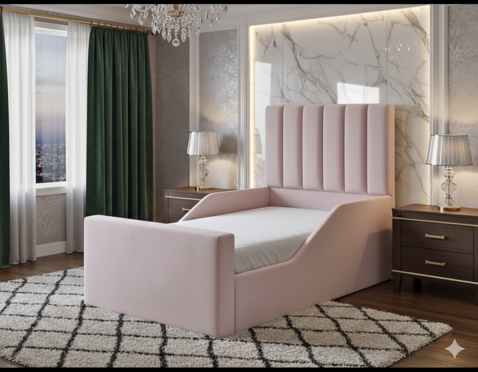 Line Wing Kids Bed | Soft Winged Panel Bed for Children