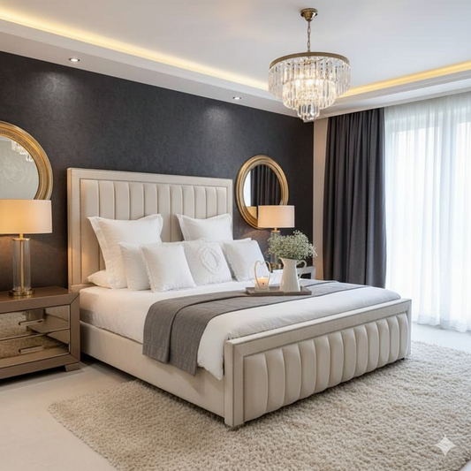 Mayfair Stud Chrome Upholstered Velvet Bed UK - Eagle Bed