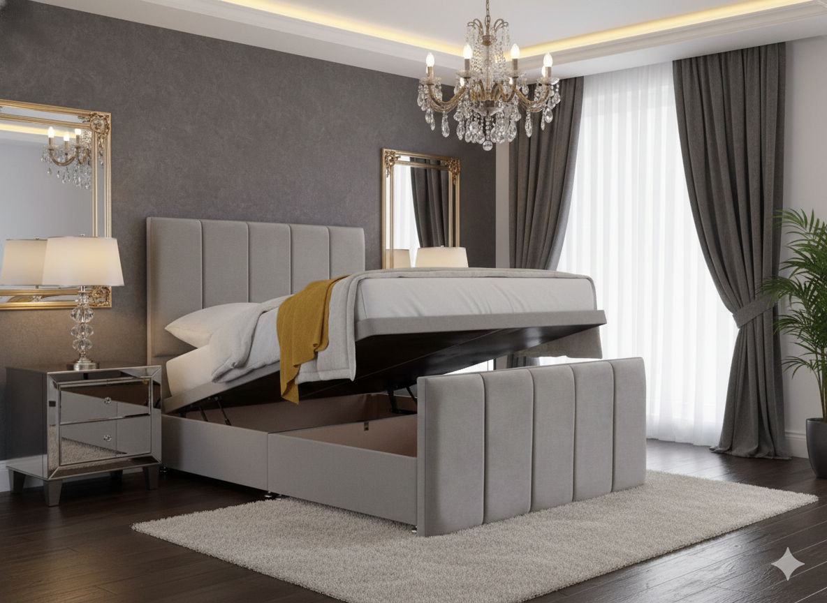 Side Lift Open Ottoman Bed | Gas Lift Storage Bed | 3ft to 6ft | UK Made