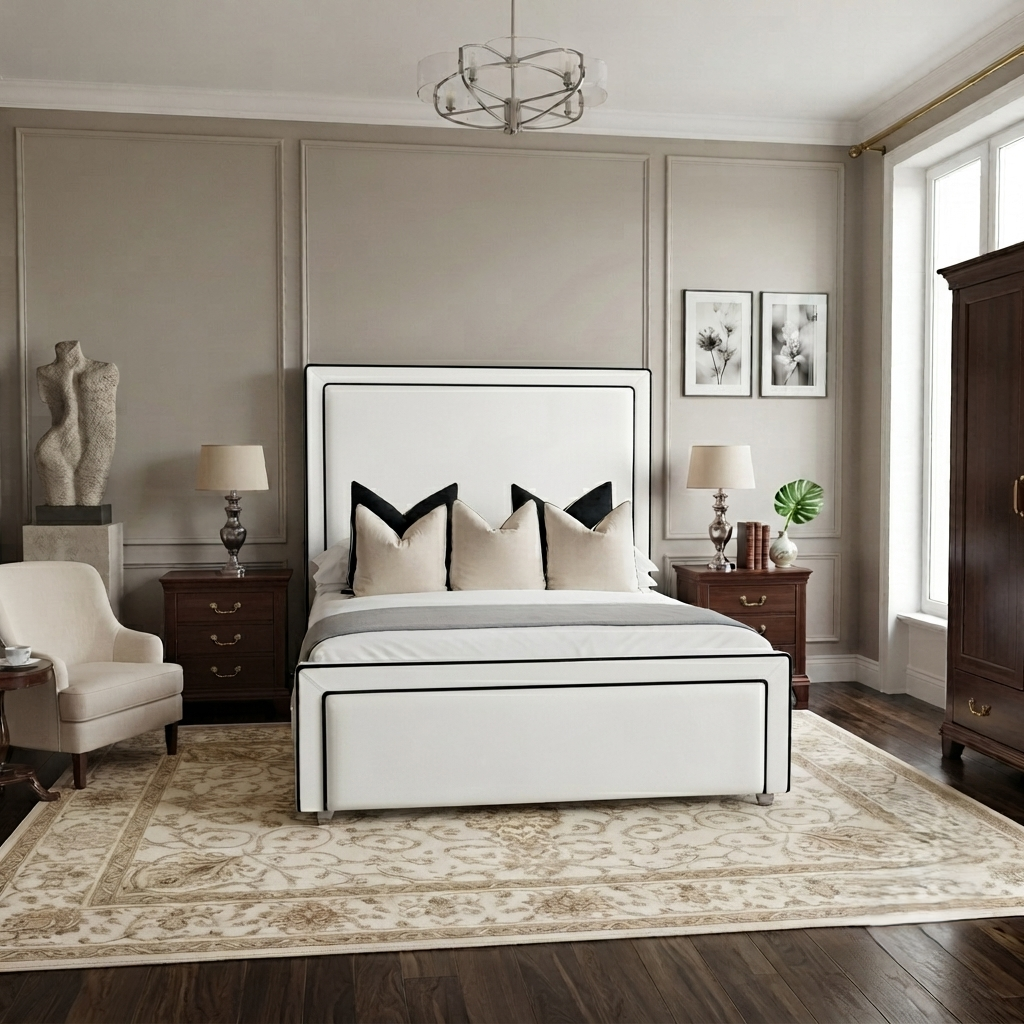 Black Piping Art Deco Bed
