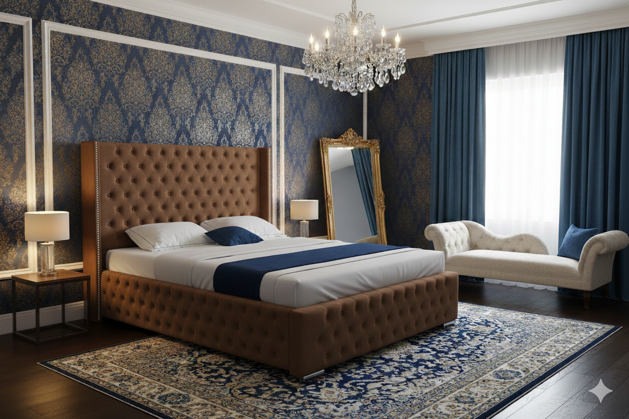 Romeo Wingback Bed padded wings headboard UK - Eagle Bed