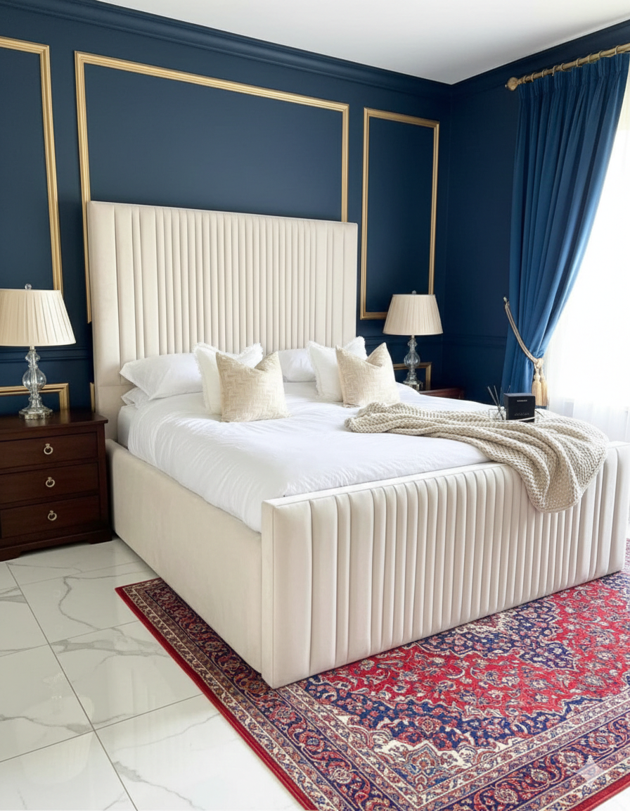 Mini Line Luxury Velvet Bed side view handmade UK - Eagle Bed