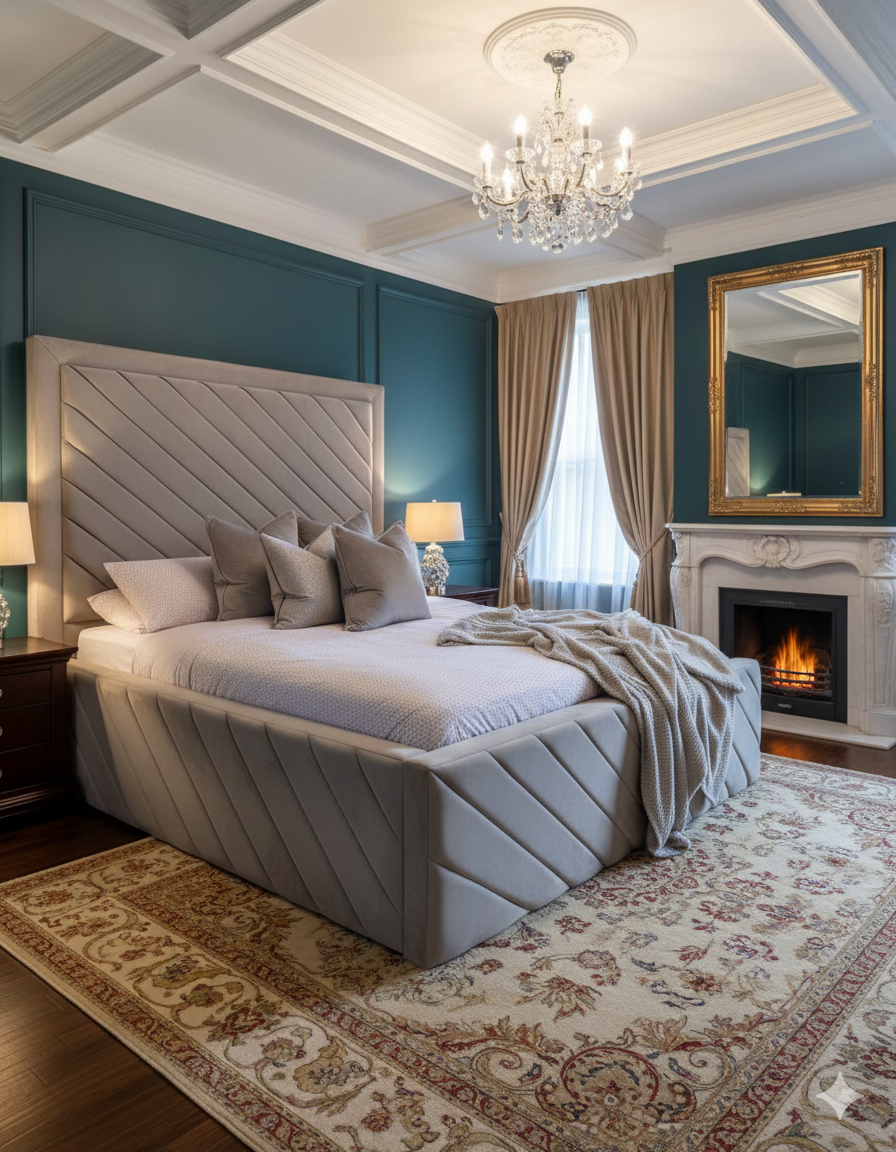 Mayfair Middle Line Luxury Upholstered Velvet Bed UK - Eagle Bed