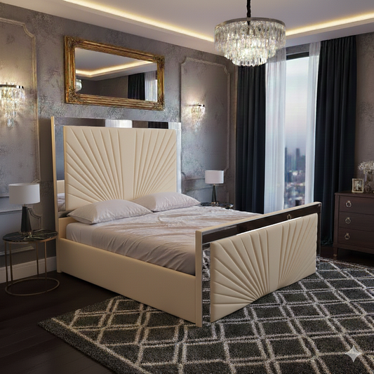 Mirror Strip Sunrise Upholstered Bed Frame in grey velvet - Eagle Bed UK