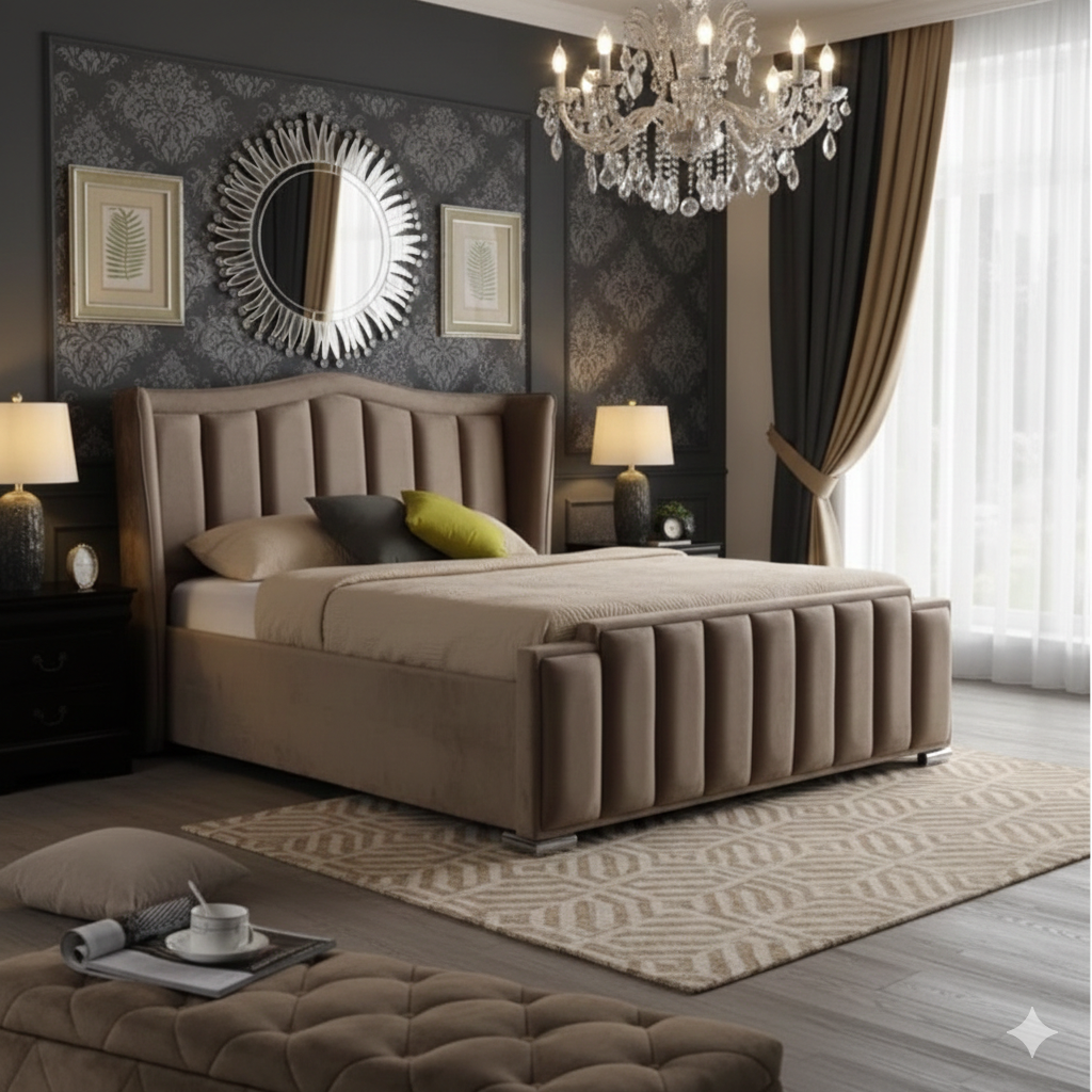 Eric Contemporary Wing Velvet Bed room view UK - Eagle Bed