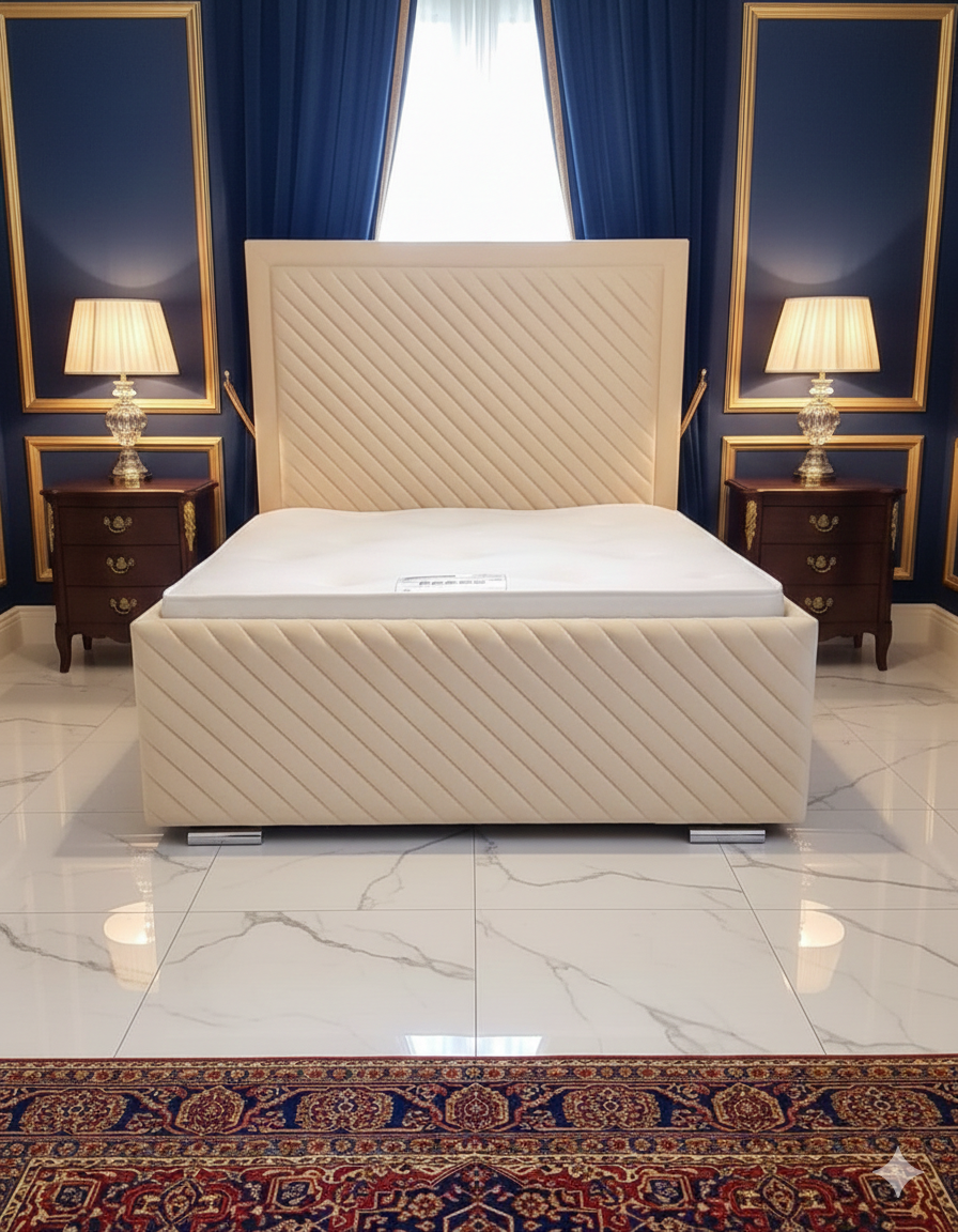 Deep Line Upholstered Luxury Velvet Bed UK - Eagle Bed