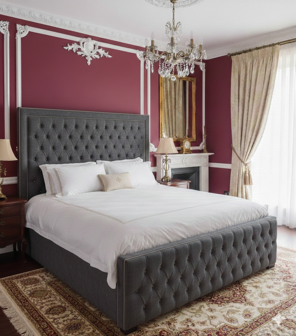 Verona Luxury Velvet Bed grand headboard UK - Eagle Bed