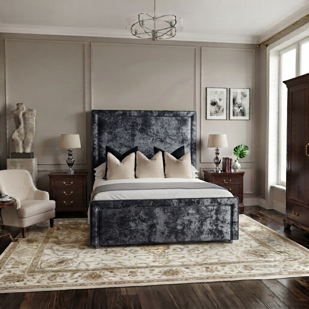 Black Piping Art Deco Bed