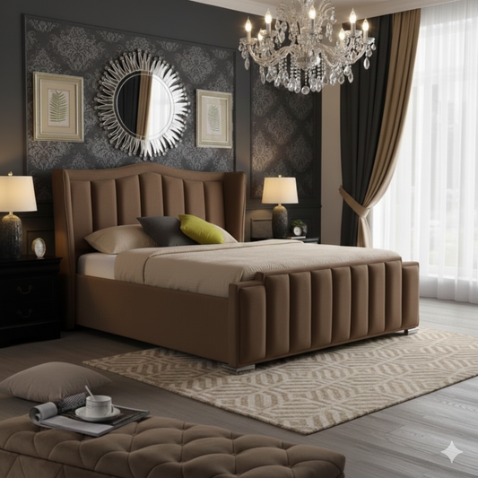 Eric Contemporary Wingback Upholstered Velvet Bed UK - Eagle Bed