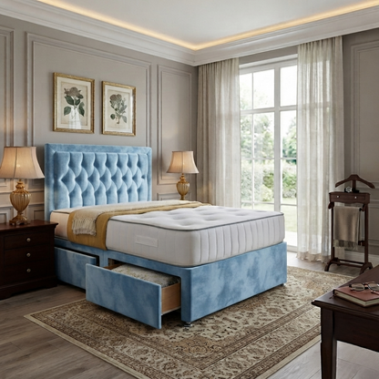 Brooklyn Divan Bed - Art Deco-style upholstered headboard