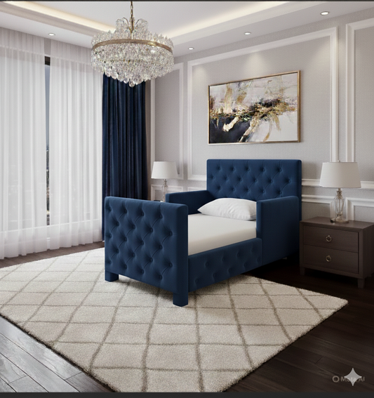 Chester Kids Upholstered Bed in velvet handmade UK - Eagle Bed