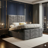 Double Arrow Bed | Plush Velvet Bed with 54” Headboard