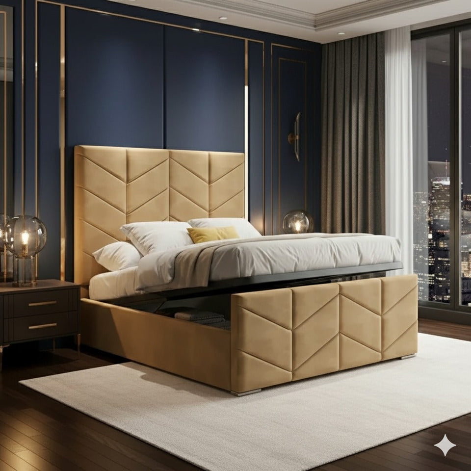 Double Arrow Bed | Plush Velvet Bed with 54” Headboard
