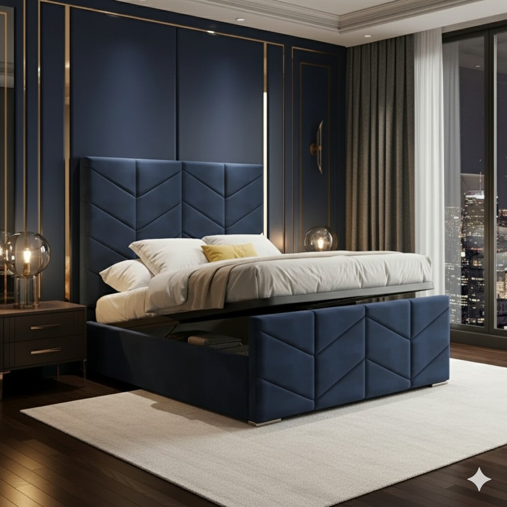 Double Arrow Luxury Velvet Bed full view - Eagle Bed UK