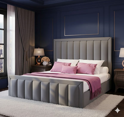 Panel Line Border Velvet Bed side view - Eagle Bed UK