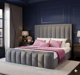 Panel Line Bed with Border | Plush Velvet Bed with 54” Headboard