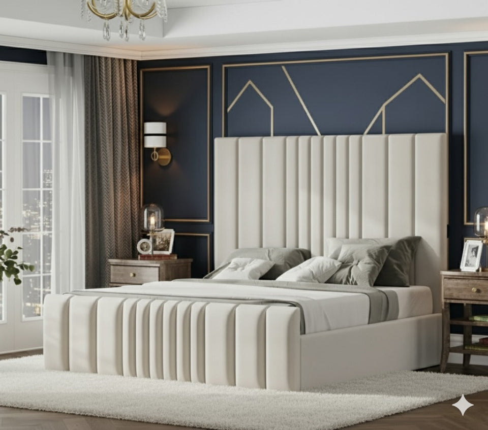 Multi Mini Line Luxury Bed | Plush Velvet Bed with 54” Headboard