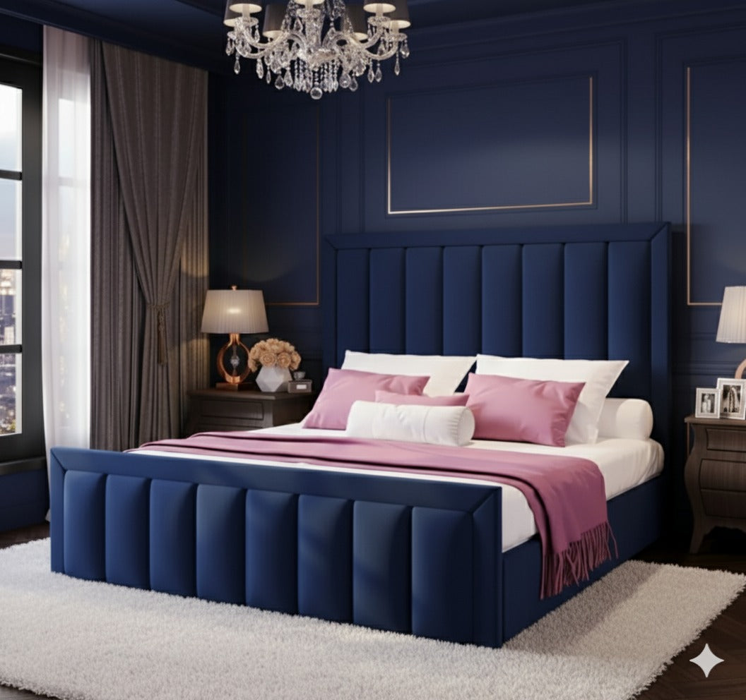 Panel Line Border Upholstered Bed 54 inch velvet UK - Eagle Bed