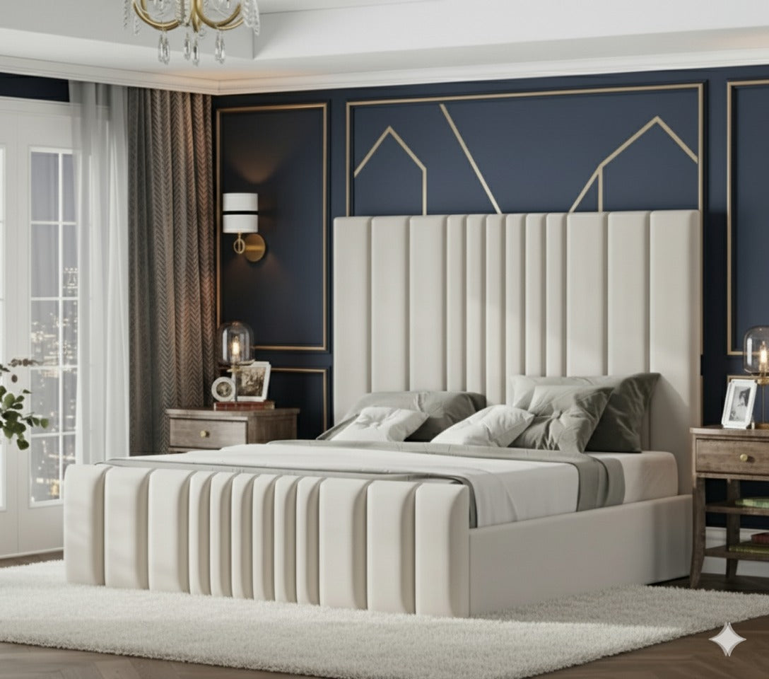 Multi Mini Line Luxury Velvet Bed full view - Eagle Bed UK