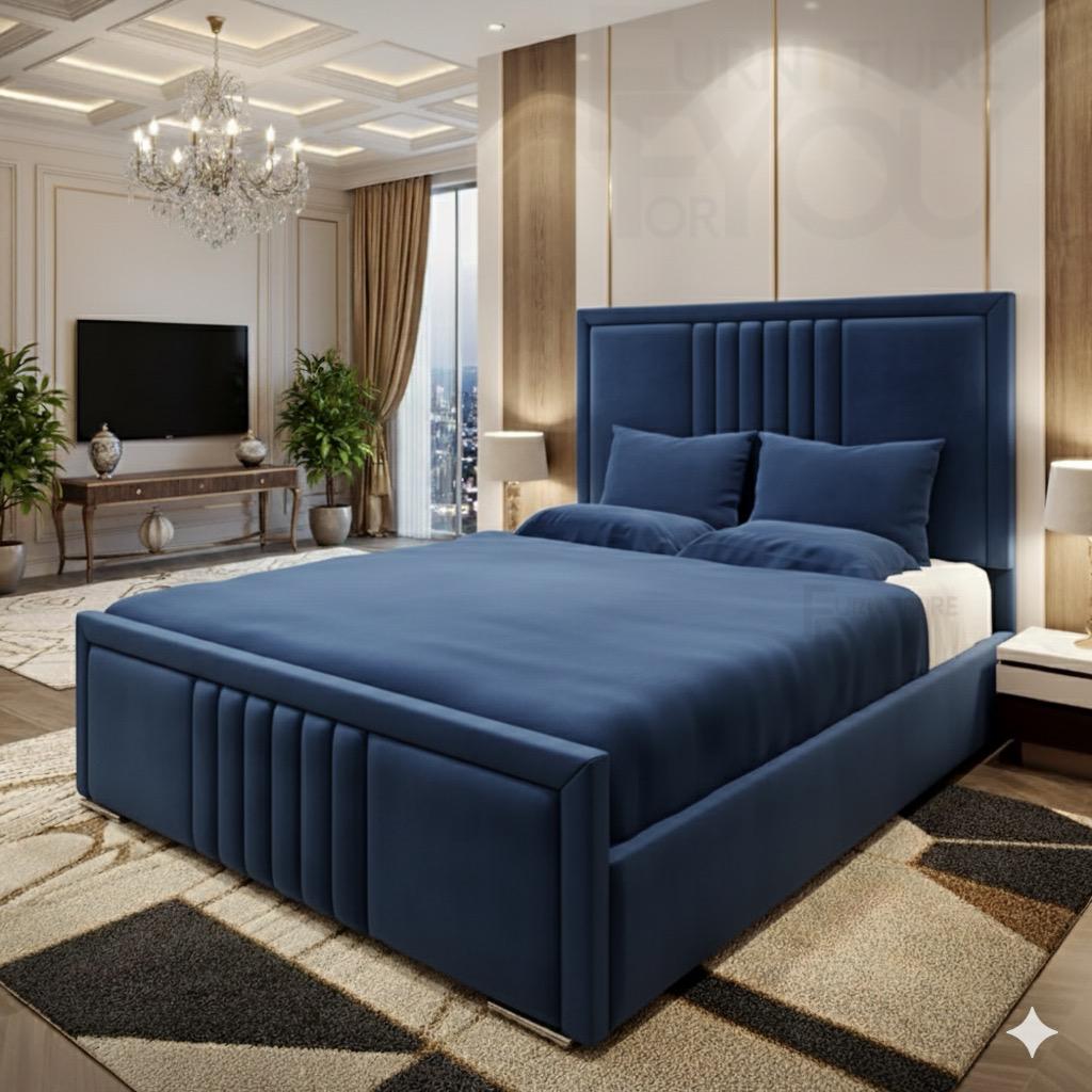 Multi Small Lines Upholstered Velvet Bed UK - Eagle Bed