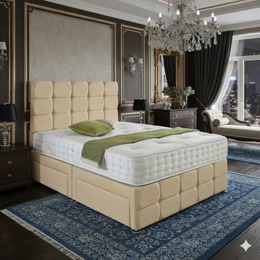 Square Panel Upholstered Bed luxury velvet UK - Eagle Bed