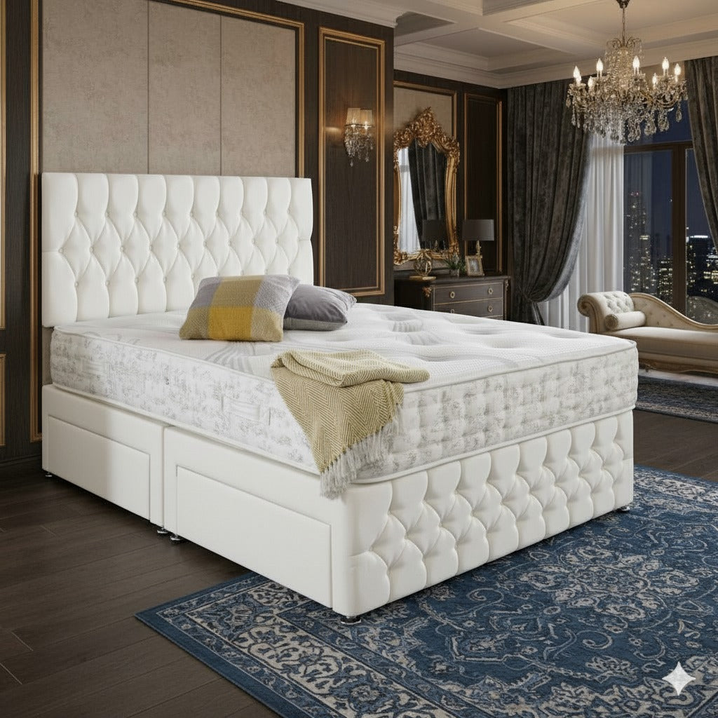 Chesterfield Velvet Bed side view UK handmade - Eagle Bed