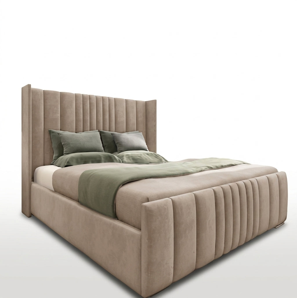 Mini Line Wingback Bed handmade upholstered bed frame, front view