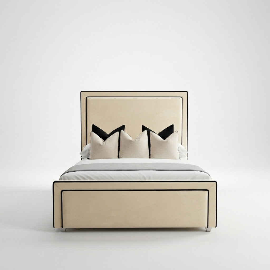 Black Piping Art Deco Bed - professional studio product photo
