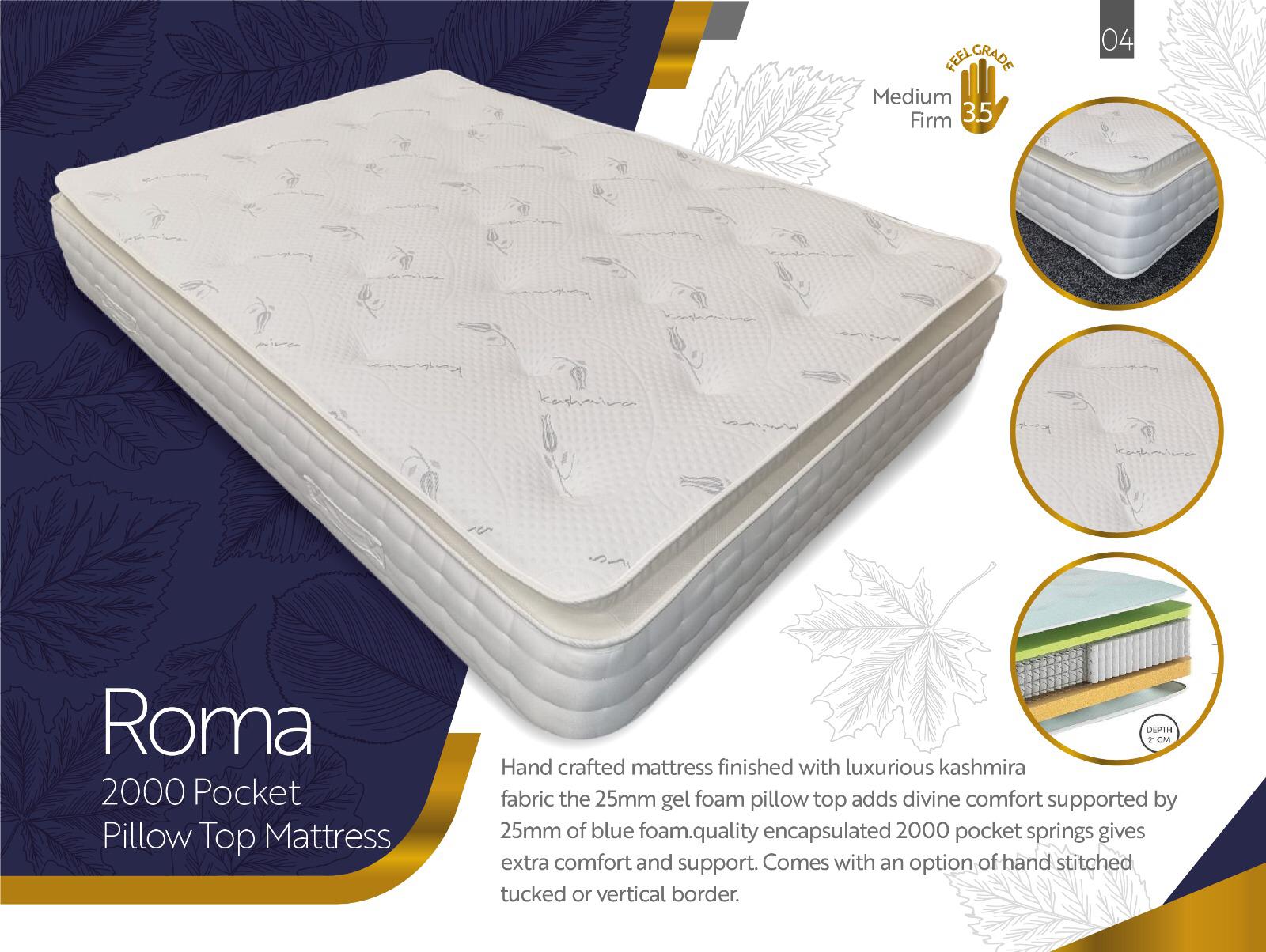 2000 Pocket Sprung Pillow Top Mattress UK - Eagle Bed