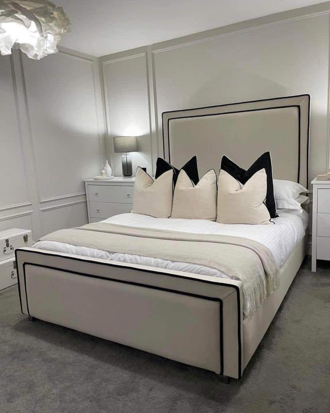 Black Piping Luxury Bed full view UK - Eagle Bed