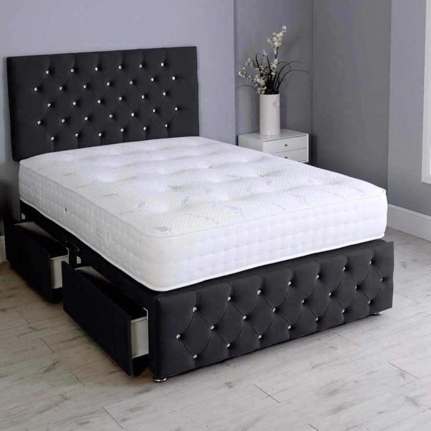Divan Velvet Bed with Footboard side view - Eagle Bed UK