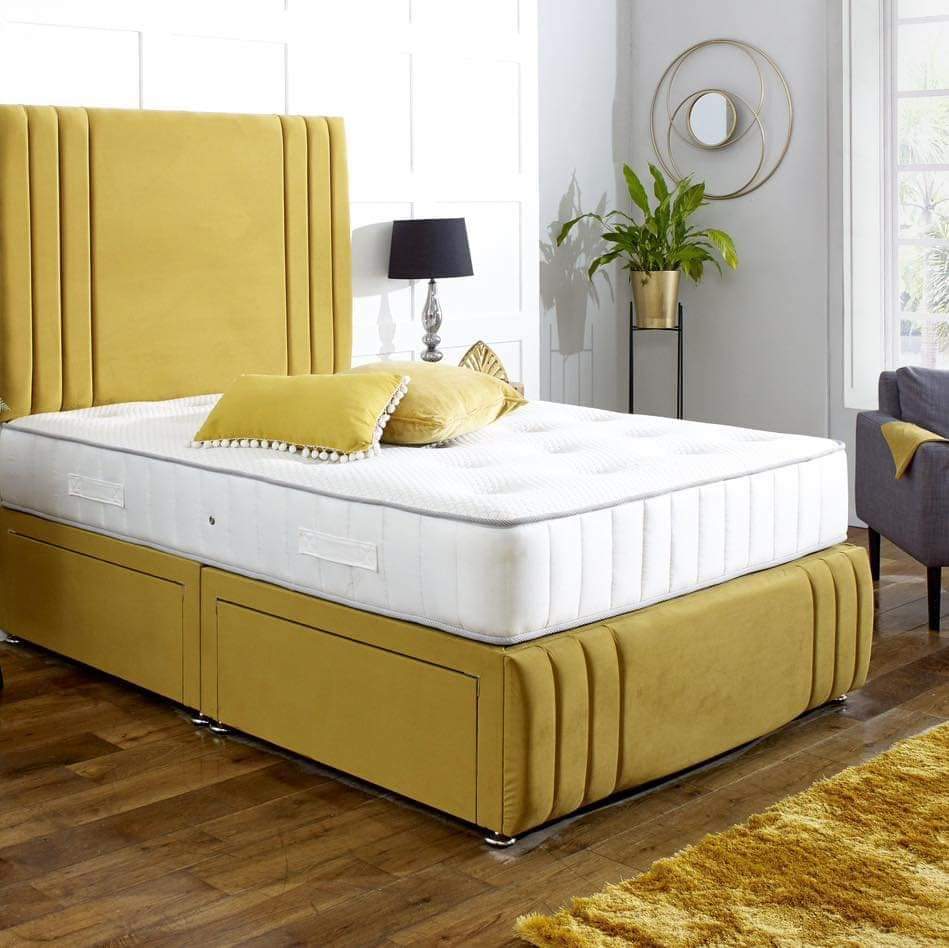 Divan Upholstered Bed with Footboard | Velvet Divan Set | 3ft to 6ft | UK Made