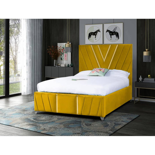 Gold V Cross Line Metallic Strip Velvet Bed UK - Eagle Bed