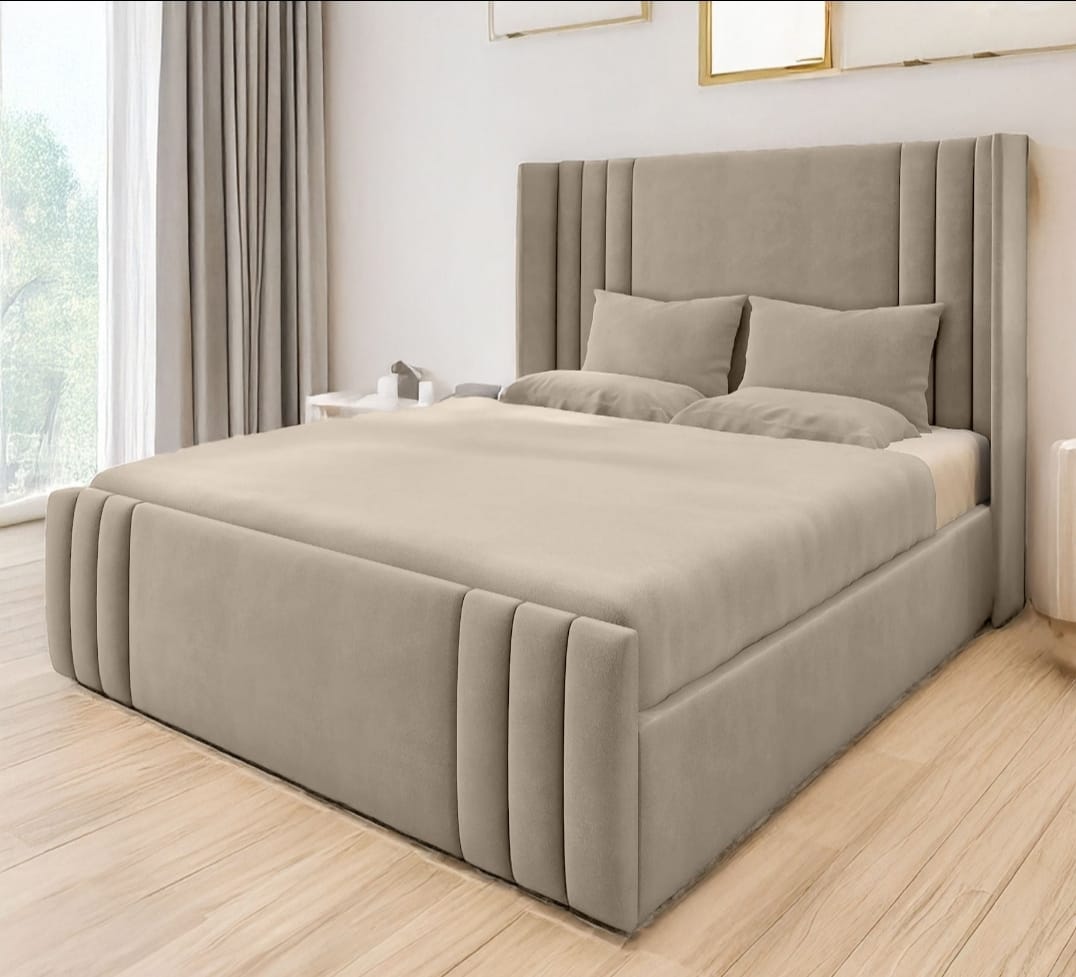 Side Line Wingback Velvet Bed side view - Eagle Bed UK