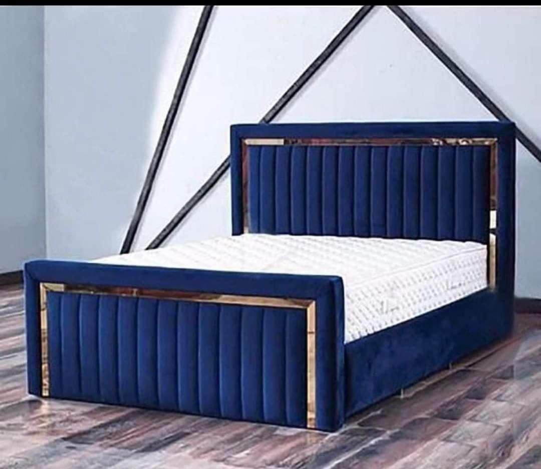 Gold Silver Strip Upholstered Bed Frame | Luxury Velvet Bed | 3ft to 6ft | UK Made