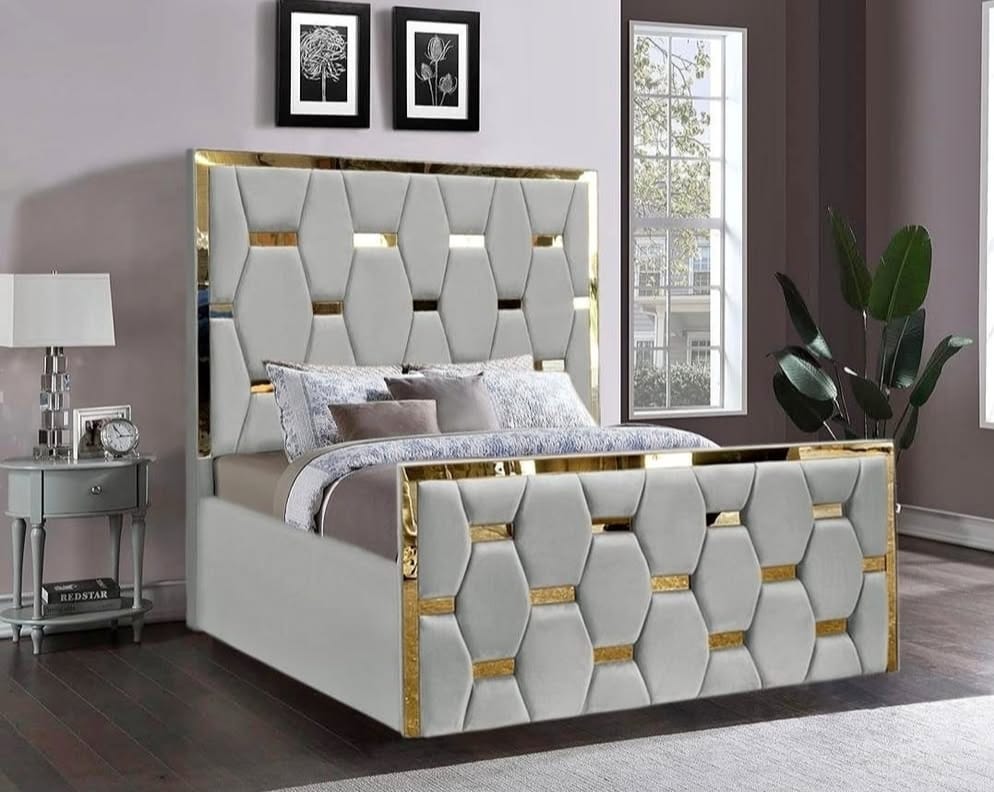 Stone Premium Luxury Upholstered Velvet Bed UK - Eagle Bed