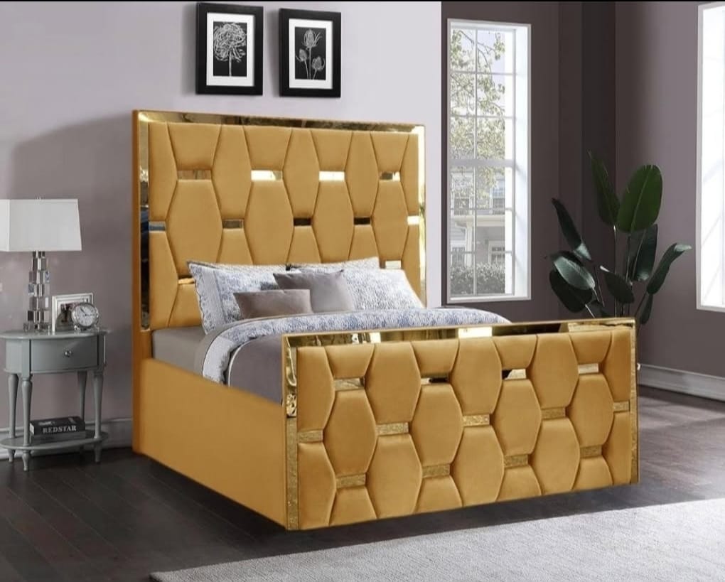 Stone Luxury Velvet Bed side view handmade UK - Eagle Bed