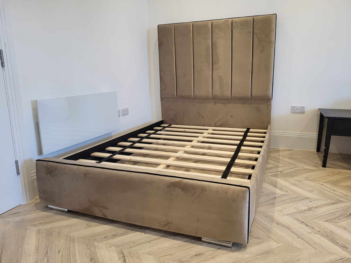Black Piping Luxury Upholstered Bed Frame | Contrast Velvet Bed | 3ft to 6ft | UK Made