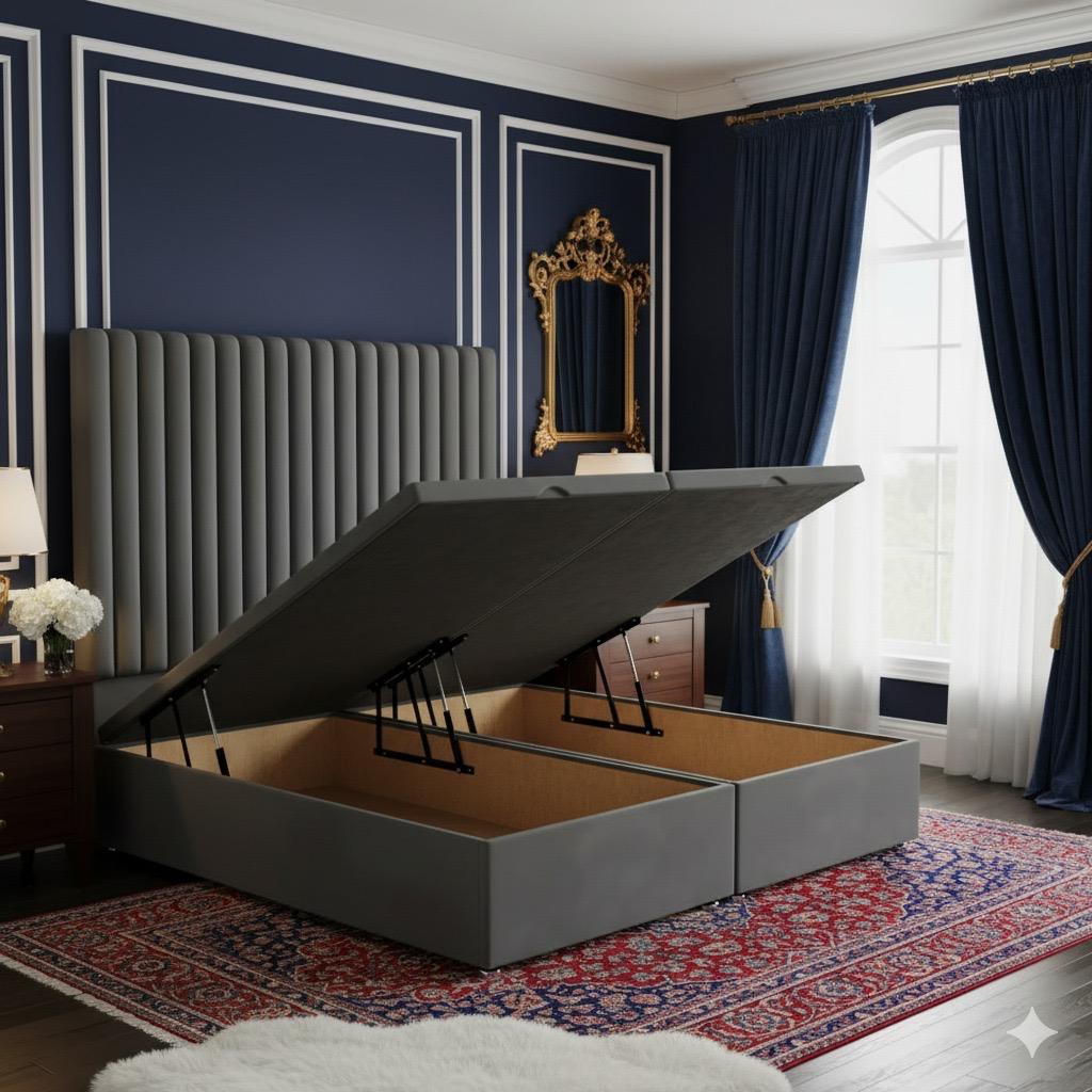 Multi Mini Line Divan Bed 54 inch velvet headboard UK - Eagle Bed