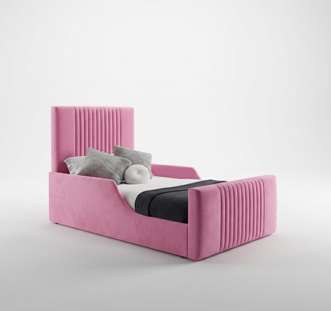 Middle Lines Kids Bed handmade upholstered kids bed, front view