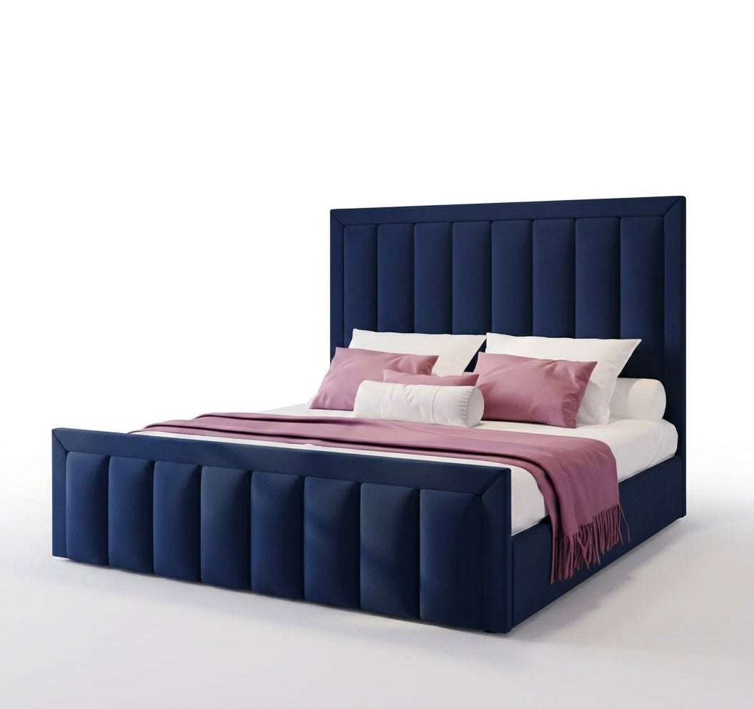 Panel Line Border Bed handmade upholstered bed frame, front view
