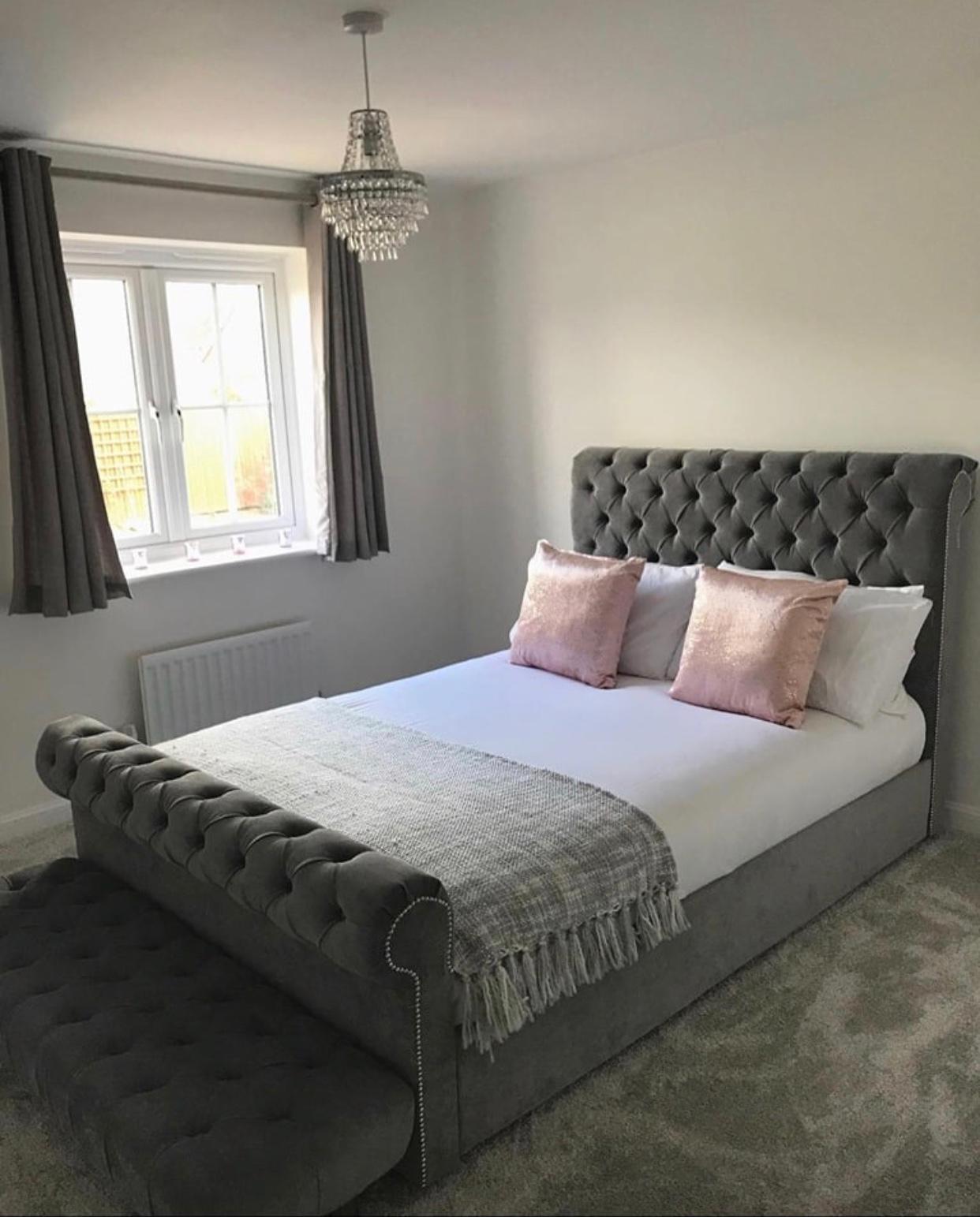 Roman Sleigh Traditional Velvet Bed room view UK - Eagle Bed