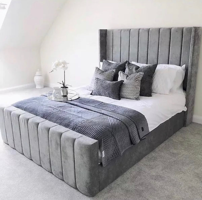 Mayfair Wingback Velvet Bed side view handmade UK - Eagle Bed
