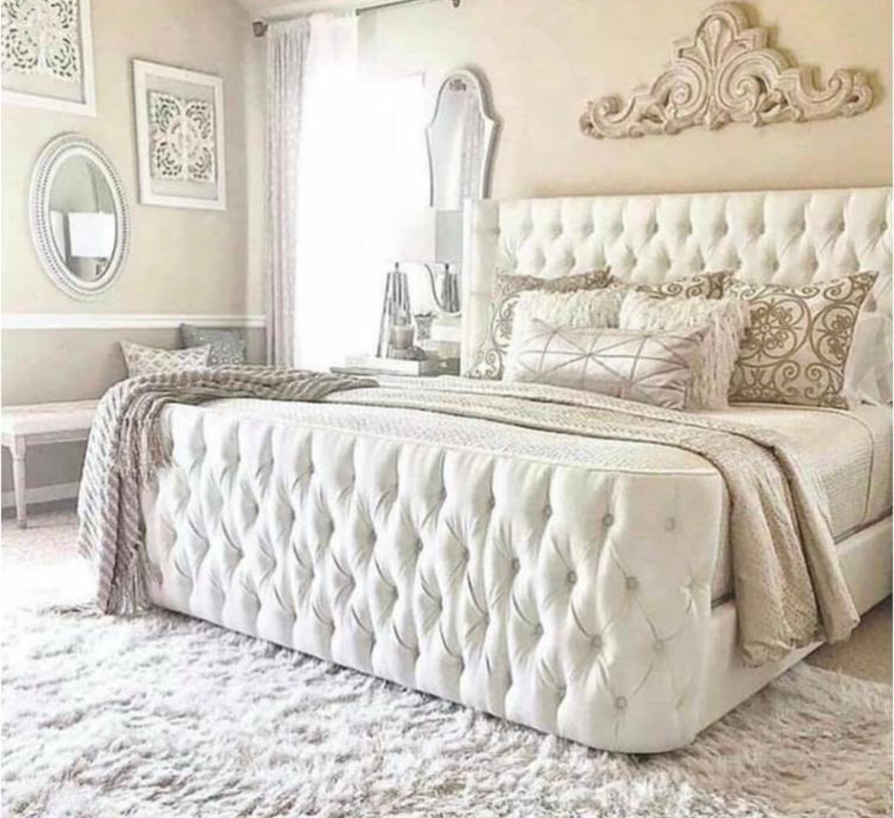 Curved Wingback Luxury Bed full view UK - Eagle Bed